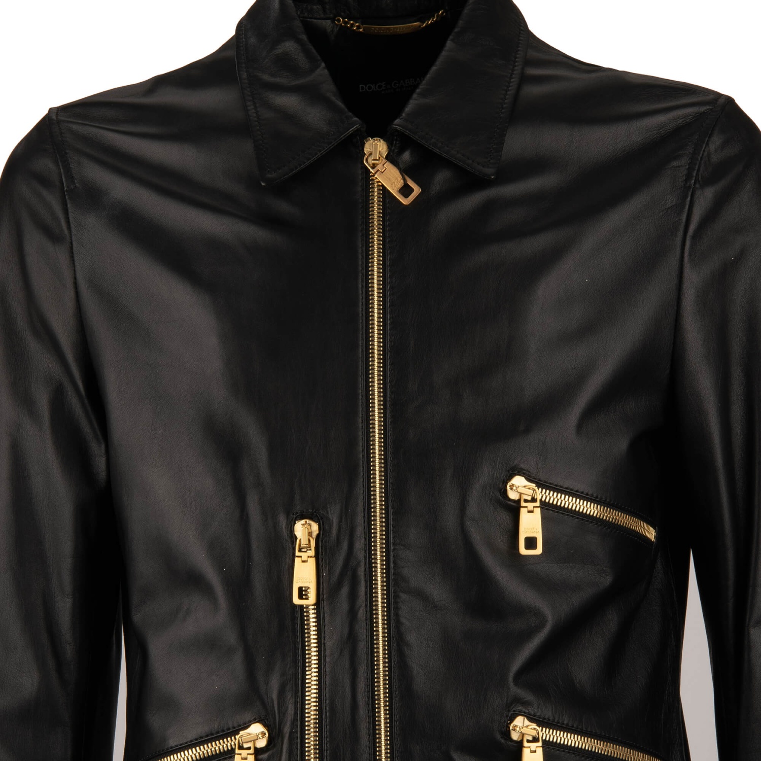 DOLCE & GABBANA Biker Lamb Leather Jacket with Zipped Pockets